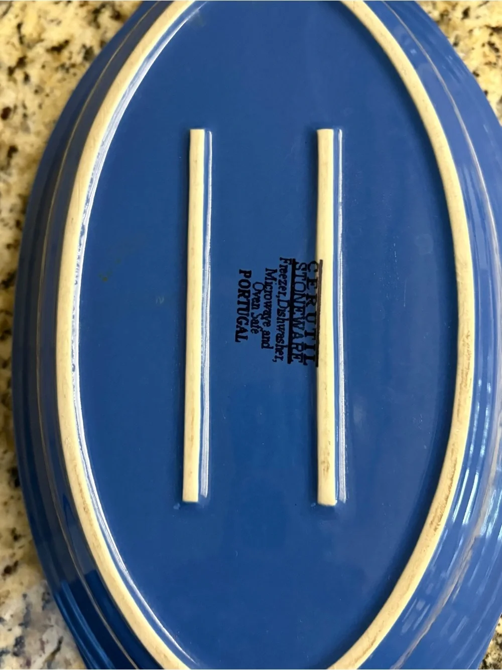 Blue Ceramic Serving Dish with White Interior - Unbranded